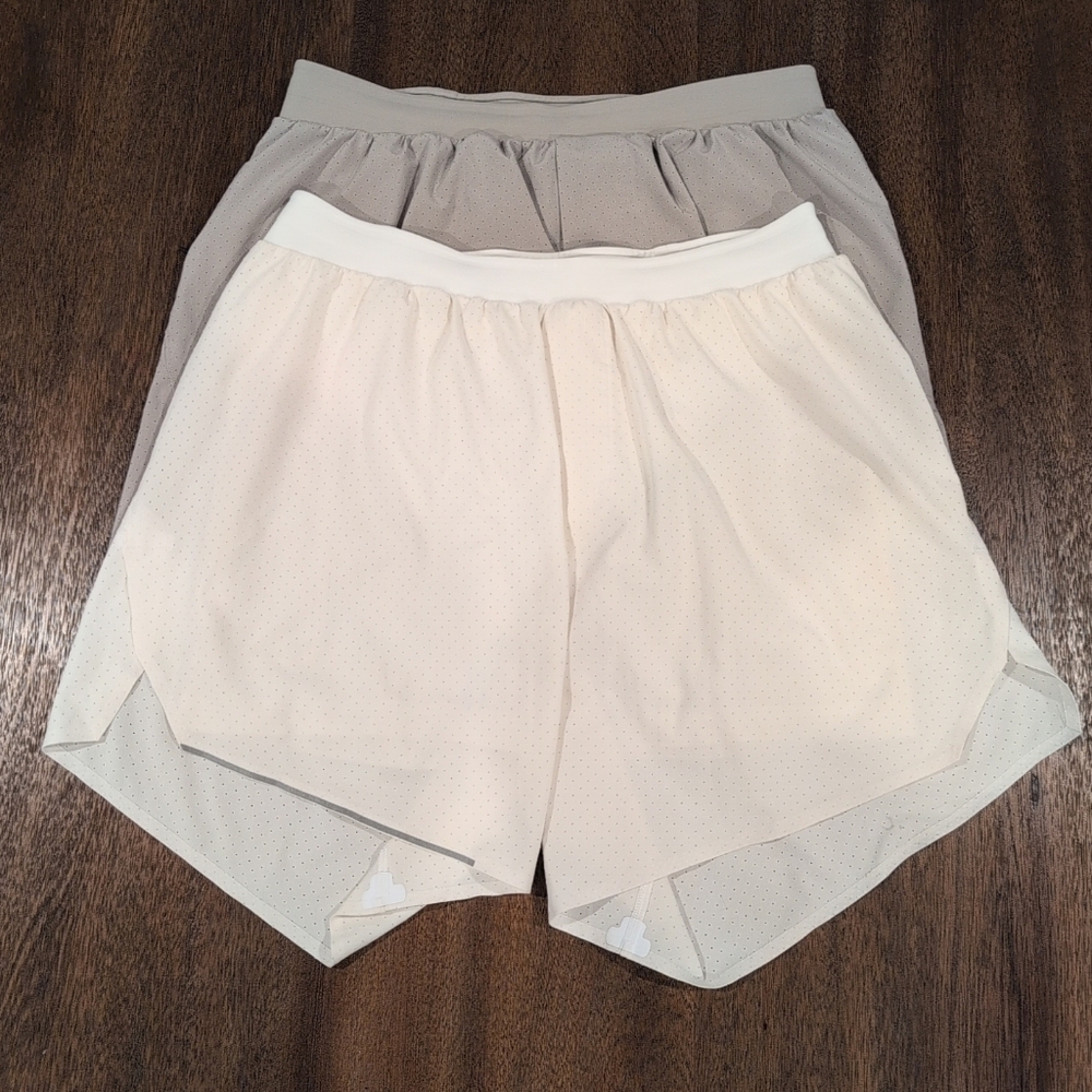 Lot Of 2 Lululemon Fast Free Running Shorts Lined Men’s 6” Size S White & Gray